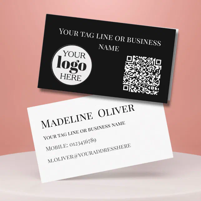 Modern Black and White QR Code Business Card with | Zazzle
