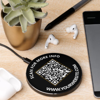 Modern Black and White QR Code, Custom Text Wireless Charger