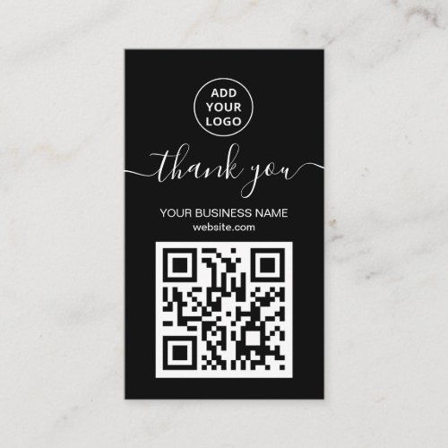 Modern Black And White QR code Order thank you  Business Card