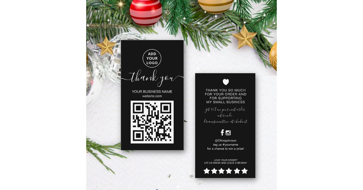Modern Black and White QR code Order thank you Business Card | Zazzle