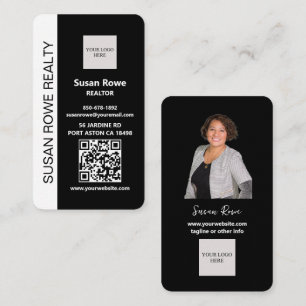 Modern Black and White QR Code Photo Business Card