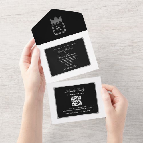 Modern Black and White QR Code Wedding All In One Invitation