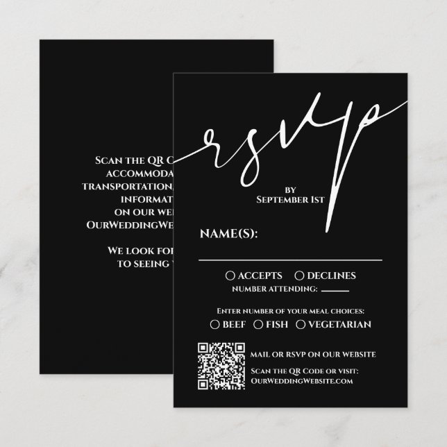 Modern Black and White QR Code Wedding RSVP (Front/Back)