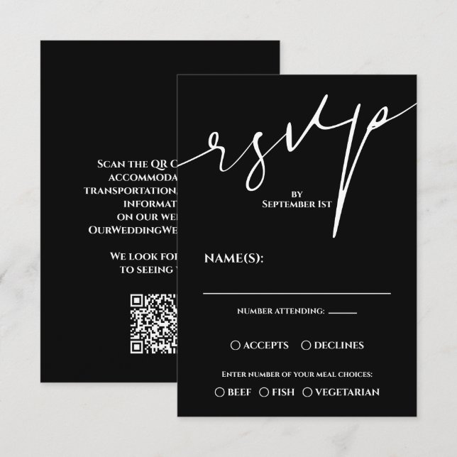 Modern Black and White QR Code Wedding RSVP Card (Front/Back)