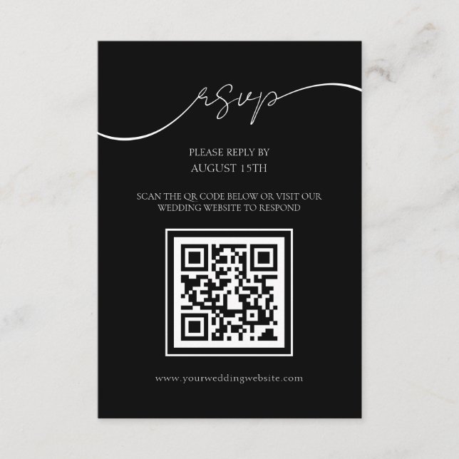 Modern Black and White QR Code Wedding RSVP Card (Front)