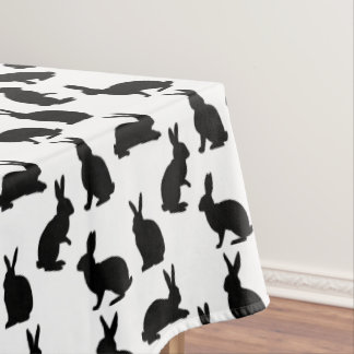 Modern Black And White Rabbit Pattern Easter Tablecloth