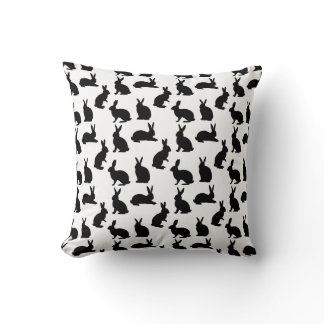 Modern Black And White Rabbit Pattern  Throw Pillow