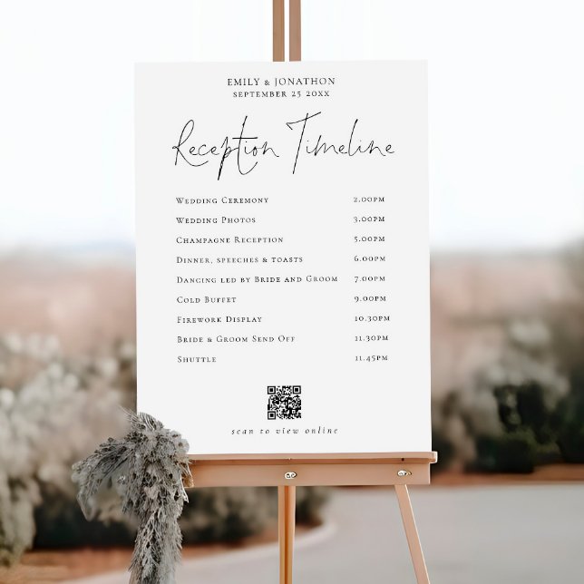Modern Black and White Reception Timeline QR Code Foam Board (Creator Uploaded)