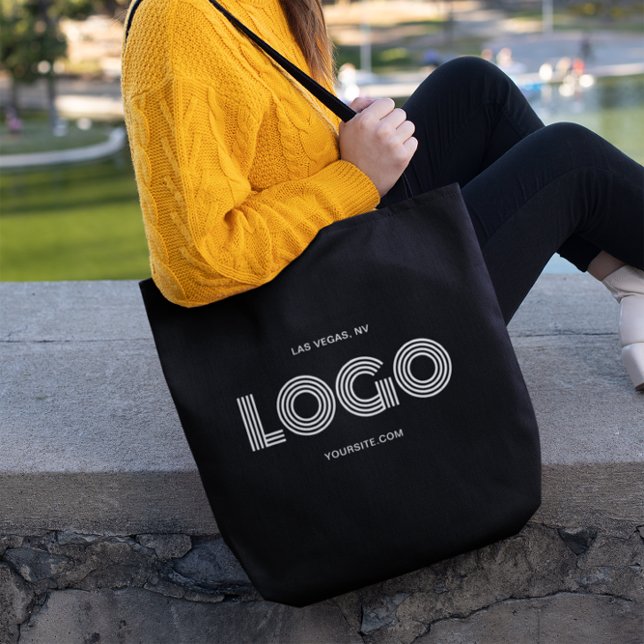 Modern Black and White Rectangular Logo Tote Bag (Black and White Logo Tote Bag)
