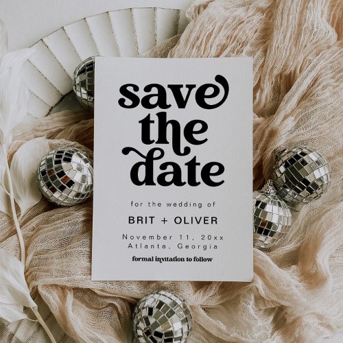 Modern Black And White Retro Wedding Save The Date Invitation