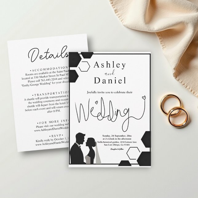 Modern Black And White Romantic Couple Wedding Invitation (Creator Uploaded)