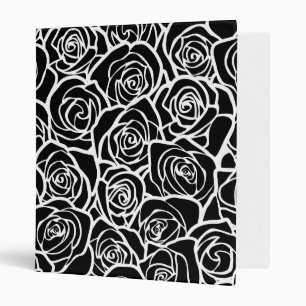 Modern Black and White Roses Chic Floral Pattern 3 Ring Binder