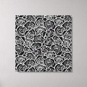 Modern Black and White Roses Chic Floral Pattern Canvas Print