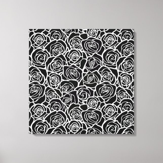 Modern Black and White Roses Chic Floral Pattern  Canvas Print (Front)