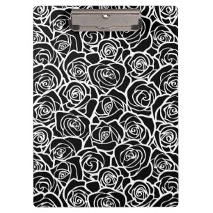 Modern Black and White Roses Chic Floral Pattern Clipboard
