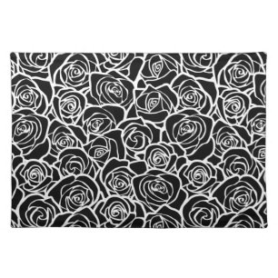 Modern Black and White Roses Chic Floral Pattern Cloth Placemat