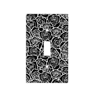 Modern Black and White Roses Chic Floral Pattern  Light Switch Cover