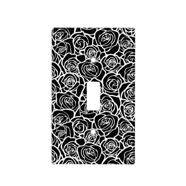 Modern Black and White Roses Chic Floral Pattern  Light Switch Cover (Front)