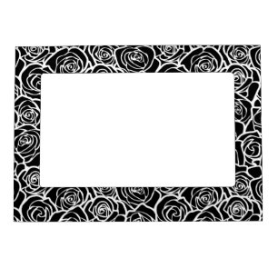 Modern Black and White Roses Chic Floral Pattern Magnetic Frame