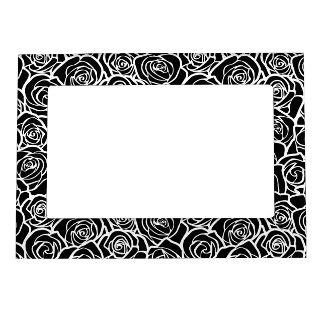 Modern Black and White Roses Chic Floral Pattern  Magnetic Frame (Front)