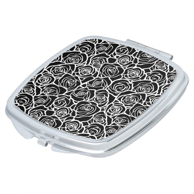 Modern Black and White Roses Chic Floral Pattern  Mirror For Makeup (Turned)