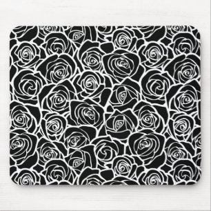 Modern Black and White Roses Chic Floral Pattern  Mouse Pad