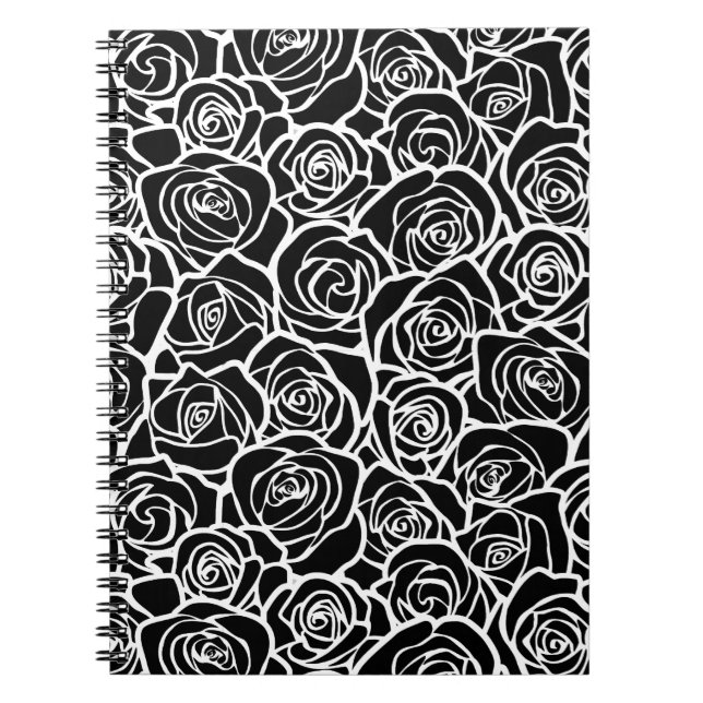 Modern Black and White Roses Chic Floral Pattern  Notebook (Front)