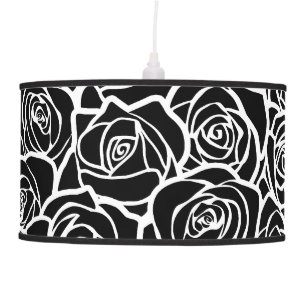 Modern Black and White Roses Chic Floral Pattern Pendant Lamp