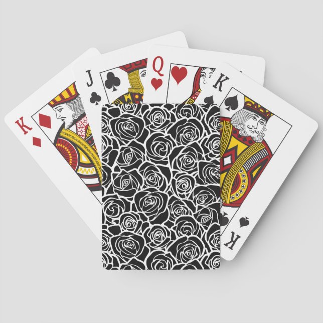 Modern Black and White Roses Chic Floral Pattern  Poker Cards (Back)