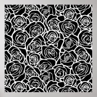 Modern Black and White Roses Chic Floral Pattern