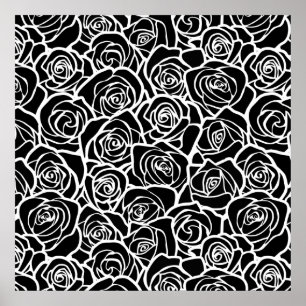 Modern Black and White Roses Chic Floral Pattern  Poster