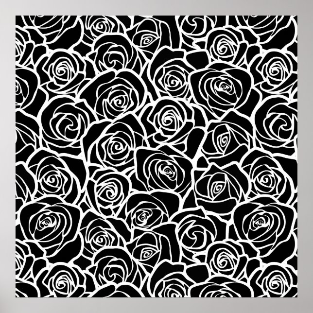 Modern Black and White Roses Chic Floral Pattern  Poster (Front)