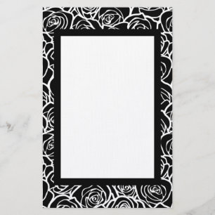 Modern Black and White Roses Chic Floral Pattern Stationery