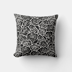 Modern Black and White Roses Chic Floral Pattern  Throw Pillow