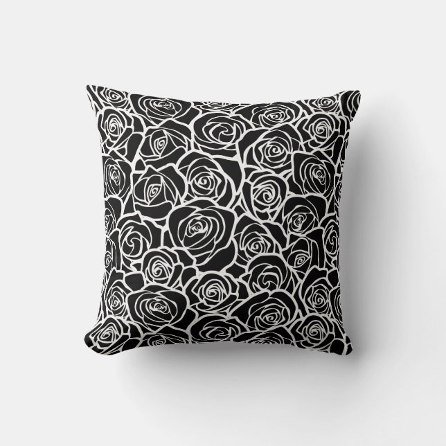 Modern Black and White Roses Chic Floral Pattern  Throw Pillow (Front)
