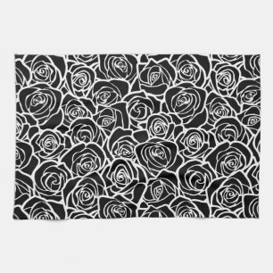 Modern Black and White Roses Chic Floral Pattern Towel