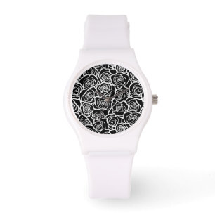 Modern Black and White Roses Chic Floral Pattern  Watch