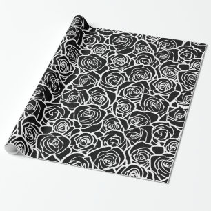 Modern Black and White Roses Chic Floral Pattern Wrapping Paper