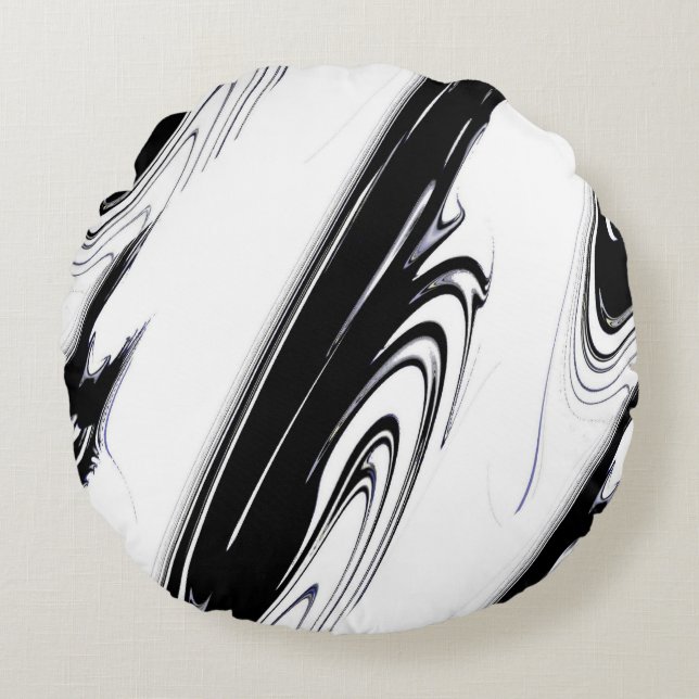 Modern Black and White Round Pillow (Front)