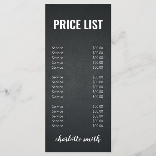 Modern Black and White Salon Price List Menu