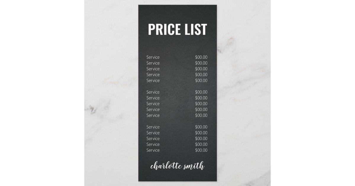 Modern Black and White Salon Price List Menu Zazzle