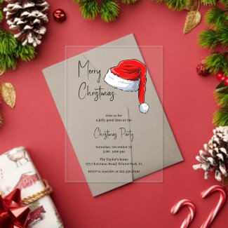 Modern Black and White Santa Hat Christmas Party