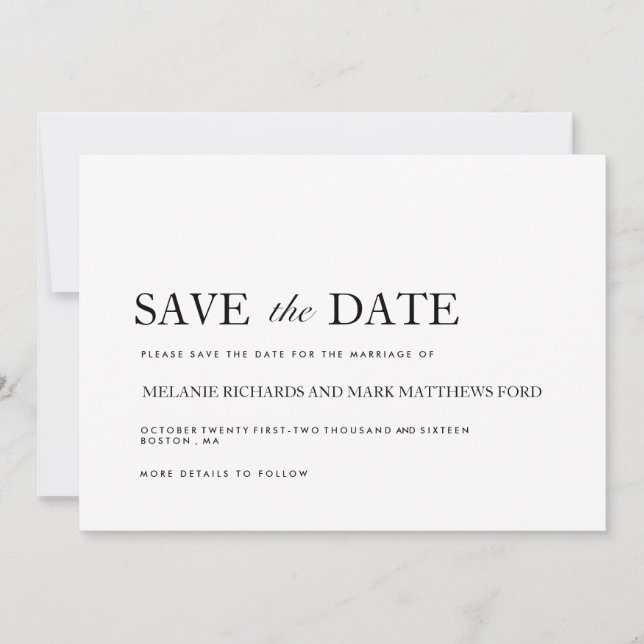 Modern Black and White Save The Date Announcements (Front)