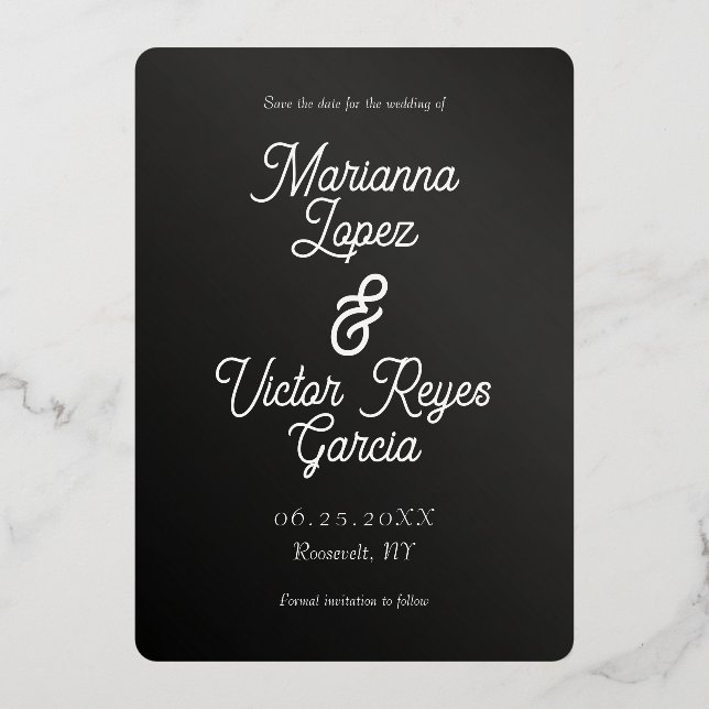 Modern Black and White Save the Date Foil Invitation (Back)