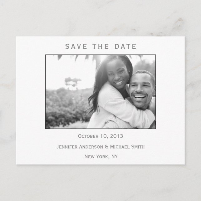 Modern Black and White Save the Date Wedding Announcement Postcard (Front)