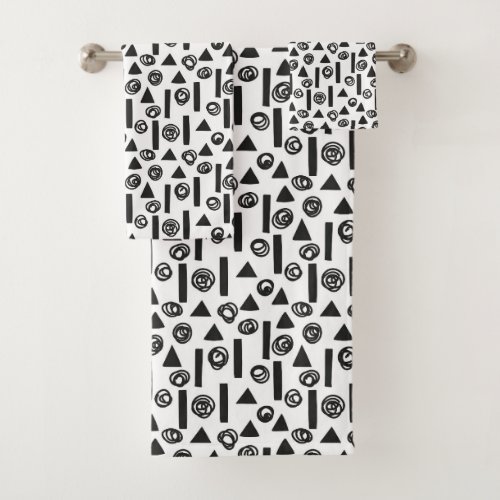 Modern Black and White Scandi Geometric Shapes Bath Towel Set