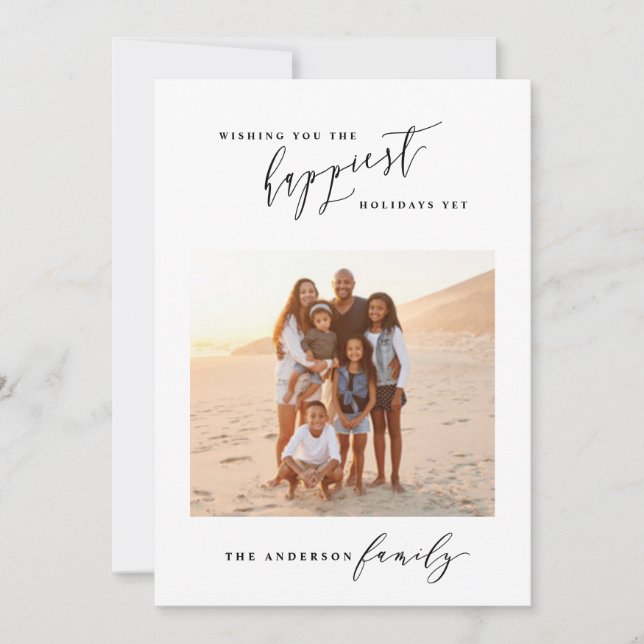 Modern black and white script 1 photo Christmas Holiday Card (Front)
