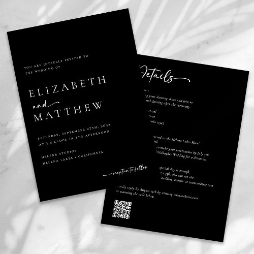 Modern Black And White Script All in One Wedding Invitation