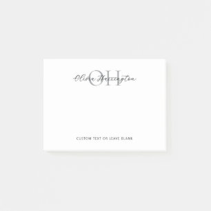 Modern Black and White Script Classic Monogram Post-it Notes