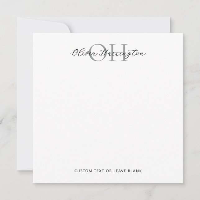 Modern Black and White Script Classic Square Note Card (Front)